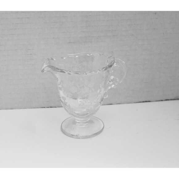 MCM Coffee Tea Service Floral Etched Glass Creamer Sugar Bowl And Tray - Picture 7 of 9